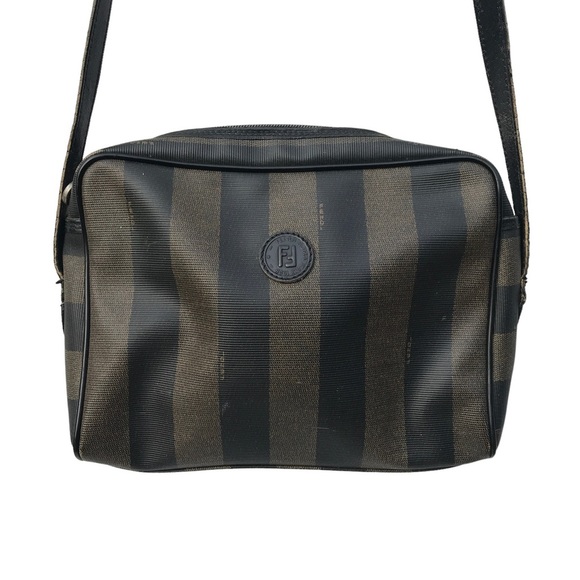 Vintage FENDI striped leather shoulder bag authentic 80s Zucca - Picture 1 of 13